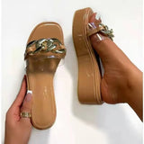 Size 36-43 Chain Women Flats Open Toe Shoes 2022 New Summer Platform Slippers Sandals Designer Fashion Sexy Flip