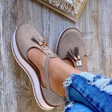 Women Summer Sandals Fashion Buckle Strap Solid Fringe Cover Heel Flat Platform Heel Casual Ladies Plus Size