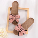 Casual Slides Comfortable Flat Slippers Striped Bow Linen Flip Flops Flats Sandals Ladies Indoor Shoes Chinelos
