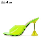 Green Orange PVC Transparent Crystal Spike High Heels Jelly Woman Slippers Street Style Open Toe Sandals Slides