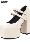 Big Size 43 Brand New Great Quality Block High Heel Chunky Platform Shoes Spring Summer Sexy Goth Mary Jane Footwear