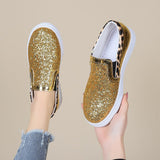 Bling Golden Women Sneakers Slip on Female Flat Shoes Fashion Leopard Ladies Vulcanized Shoes Platform Women Casual