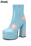Platform Women Ankle Boots 2023 Antumn Winter Brand Design Heart Office Lady Comfy Women Modern Boots Shoes Bige Size