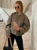 Women's Fashion Solid Thicken Cropped Jacket Top Long Sleeve Warm Autumn Winter Cardigan Female Casual Loose Woolen