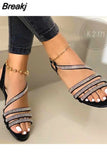Summer Fashion Rhinestone Sandals Women's Shoes One Word Large Size Flat Beach Sandals Women Sandalias