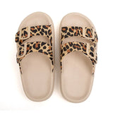 Summer Fashion Women Leopard Pattern Light EVA Sole Slippers Casual Double Buckle Non-slip Outside Home Slides