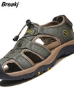 Sandals for Men Summer Outdoor Beach Shoes Casual Plus Size 10 Womens Slides Cowhide Leather Sneakers
