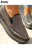 Women Autumn Sequined Round Toe Flats Sneakers Luxury Glitter Crystal Slip On Loafers Platformvulcanized Shoes Sewing Lazy