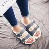 Unisex Plush Cork Slippers 2023 Women Casual Double Buckle Nubuck Leather Non-slip Men Outside Slides