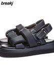 Platform Sandals Woman Summer 2023 Trend Pumps Elegant Medium Heel Women's Shoes Flats Party Chunky Luxury Sandal