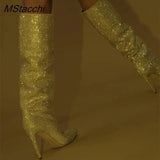 Women's High Boots Pointed Toe Slip-on Long Boots Women Demonia Boots High Heels Sexy Stiletto Ladies Party Shoes
