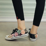 Women Canvas Shoe Low Top Casual Flats tennis Flower Comfortable sweet Ladies Spring Autumn Shoes Designer White Sneakers