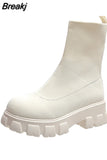Women Thick Soles Casual Large Red Knitted Ankle Boots Spring New Women's Socks Boots Ladies Botas De Mujer Shoes