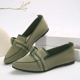 Women's Knitted Slip on Flats Breathable Comfortable Solid Color Walking Shoes Casual Pointed Toe Walking Sneakers