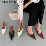 Rivet Mule Shoes Women Slippers Slip On Slides Pointed Toe Low Heels Pumps 2023 Cover Rome Basic Sandals Female