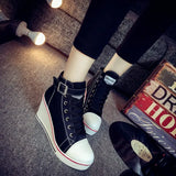 New Spring Summer Classic Wedges Shoes High Top Pumps with Zipper Canvas Shoes Women Casual Height Increasing Platform