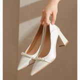 Satin Temperament High Heels, Single Shoes, White Cheongsam Shoes, Bridesmaid Shoes, Daily Wedding Shoes, Female Bride