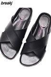 2023 Fashion Men Beach Cross Cork Slippers Summer Unisex Solid Color Non-slip Outside PU Leather Slide