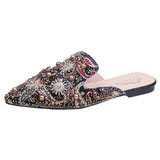 Breakj Baotou Cool Drag Female Summer Fashion Outside Wear 2023 New Korean Flat Shoes Rivets Shiny Pointed Half