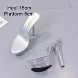 New Sexy Women Shoes High Heels 15cm Summer Woman Transparent Crystal Platform Sandals Plus Size Thin Heels Wedding