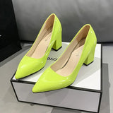 Women's High Heels Shoes Spring Summer Candy Colors Pu Leather Chunky Heel Female Pumps Pointed Toe Party Dress High Heels