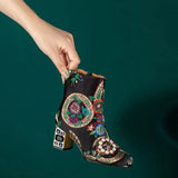 New Women's Ethnic Ankle Boots Winter Women's Boots Women's Mixed color High Heels Women's Plus size