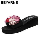 handmade summer fashion women flower toe clip flip flops non-slip wedges beach slippers shoes for