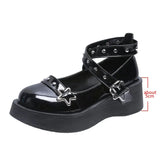 Shoes Star Buckle Mary Janes Shoes Women Cross-tied Platform Shoes Patent Leather Girls Shoes Rivet Casual