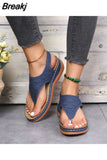Women's Sandals Summer Outdoor Slope Heel Open-toe Herringbone Sandals Daily Casual Breathable Beach Slippers Zapatos De