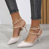 Ankle Party Women Shoes for Women's Pumps Rivet Heel Sandals Women's 2023 Spring Pointed Thin Heel Single Shoes High