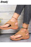 Women's Sandals Summer Outdoor Slope Heel Open-toe Herringbone Sandals Daily Casual Breathable Beach Slippers Zapatos De