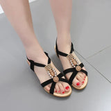 Women Sandals Soft Comfortable Wedge Shoes Ladies Roman Shoes Flat Pearl Sandals Comfortable String Bead