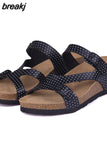Fashion Women Wedge Cork Slipper 2023 New Summer Beach Outside Buckle Trifle Platform Med Heel Slide