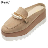 ladies flip comfortable rubber platform shoes ladies casual round toe flat loafers flat autumn suede women's