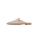 Women Mule Slippers Concise Style Simple Flat Shoes Cow Leather Square Toe Mules Spring Autumn Women Flats Outdoor
