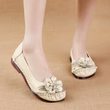 Layer Cowhide Summer New Soft Bottom Beef Tendon Bottom Women's Shoes Ethnic Wind Flower Leather Single Shoes Middle-Aged And Elderly Mother