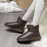 boots Winter Plus Velvet PU Waterproof Mid-Tube Snow Boots Thickened Warm Women's Boots 35-41 Flat-Heeled Cotton