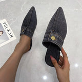 New Womens Slippers Pointed Toe Denim Jeans Flat Slipper Slingbacks Womens Shoes Fashion Sandals Ladies Casual