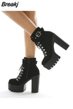 Autumn Womens Chunky Block High Heel Platform Shoes Ankle Strap Buckle Pumps Gothic Punk Shoes For Model