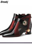British Style Sandals Leather Boots Women 2023 Summer Mesh Breathable Sandals with Rhinestone Decoration Shaped