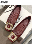 Women Flat Shoes Ballet Shoes Slip On Loafers Moccasins Brand Leather Flats Metal Decoration Ballerina Zapatos Mujer Size
