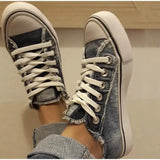 Canvas Shoes 2021 Summer Denim Canvas Shoes Women Low Cut Lacing Shoes Women Casual All-match Flat Shoes Plus Size