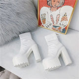 Autumn Winter Platform Boots High Heels Back Zipper Black White Short Boots For Women Waterproof Gothic