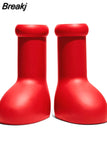 New Fashion Design Solid Party Runway Shoes Big Red Knee High Boots Round Toe Balloon-Like Slip on Women'S Casual