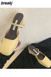 New Designer Heels Women Slippers Square Toe Slip On Mules Ladies Summer Casual Thick Heels Outdoor Slides Female
