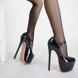 Women Super High Heel 17CM Pumps 2023Spring Autumn Platform Patent Leather Red Black Round Toe Buckle Strap Sexy Zapato De