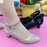 Women's Pumps Spring Summer Elegant Medium Heel Shoes Hollow Mesh Breathable High-heeled