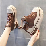 Women Shoes Soft Leather 8cm Platform Boots Wedge Hidden Heel Zip Spring Autumn Warm Fur Winter Plush Shoe