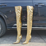 Furtado 2022 Women Gold Over The Knee High Boots Pointed Toe Elegant Ladies big Circumference big size 47 Women's