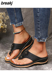 New Summer Flower Women's Sandals Car Line Non-slip Beach Shoes Large Size Flip Flops Wedges Comfortable Sandals Women